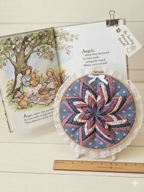 Handmade Starburst Fabric Hoop Wall Art in Blue and Mauve